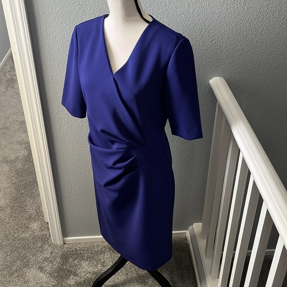 TAHARI ASL Elegant SS Blue Faux Wrap Dress - Womens 10